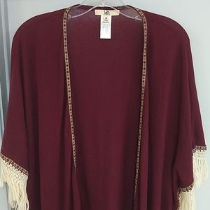 Maroon Fringe Pancho Style Wrap